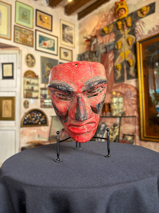 Handcrafted polychrome patancan wood reptile dance mask carved from a single block, Costa Chica Guerrero Mexico, circa 1970s