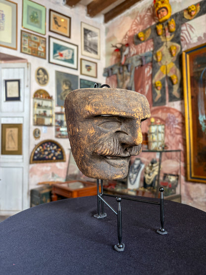 Antique hand-carved mezquite wood Moor dance mask, Mexican folk art